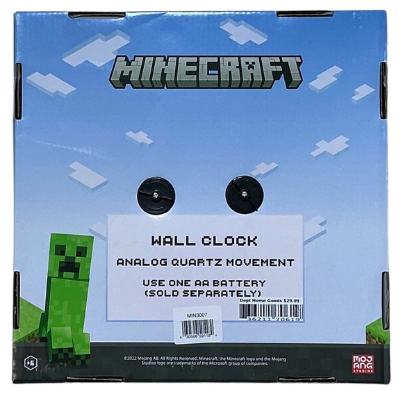 Minecraft Wall Clock Analog Quartz Battery Operate Gamer Gift 11 In Square Gray - Picture 3 of 16